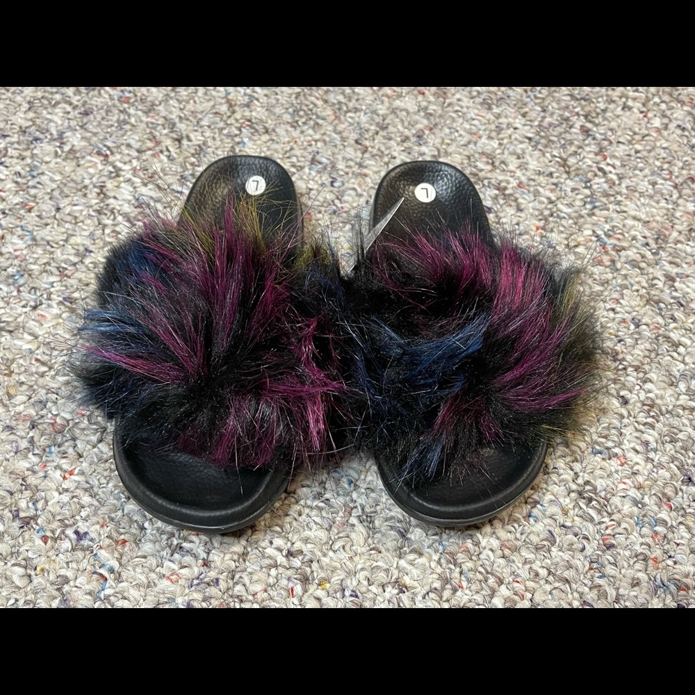 NWT kids aeropostale faux fur slide slippers